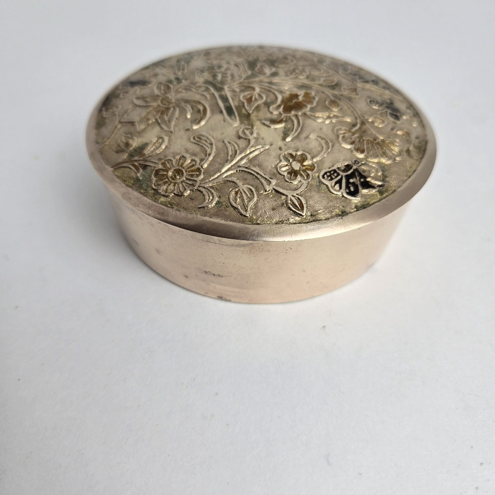Vintage MCM Brass Floral Etched Round Trinket Dish India